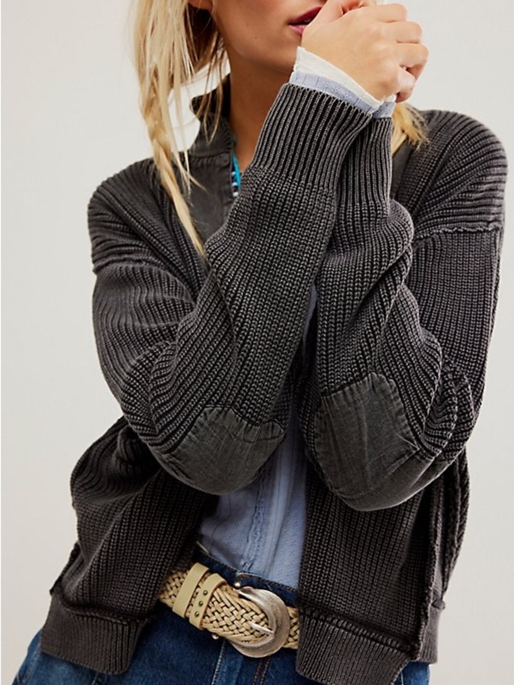 We The Free Worn Thru Surplus Cardigan in charcoal